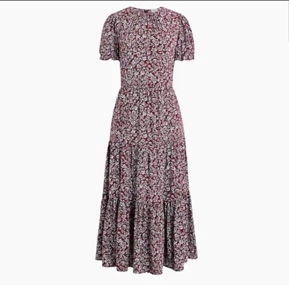 J Crew Purple Floral Tiered Midi Dress Preppy Cottage Puff Sleeve Womens Plus 2x